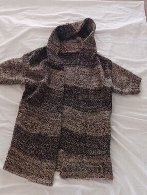 Women's Open-Front Hooded Knit Cardigan - Brown & Beige